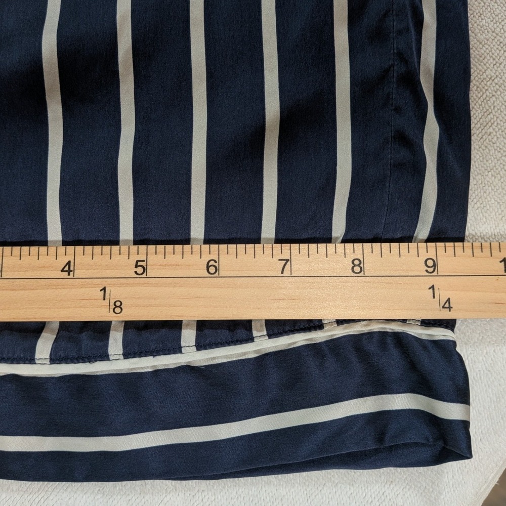 Eberjey 100% Silk Pajama Set Womens XS Navy White Stripe Long Sleeve PJ - Picture 10 of 13